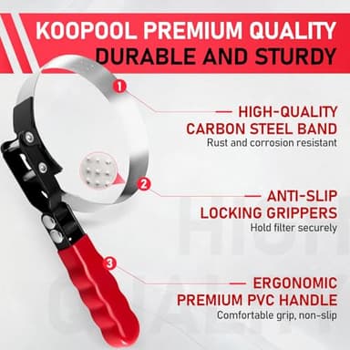 KOOPOOL Oil Filter Wrench Set, 8 Piece Adjustable Oil Filter Pliers 2-3/4" to 5-1/4", 9" & 12" Universal Oil Filter Removal Tool with 1/2" to 3/8" Adapter, Organized in Storage Case (8-Piece Set) - Image 3