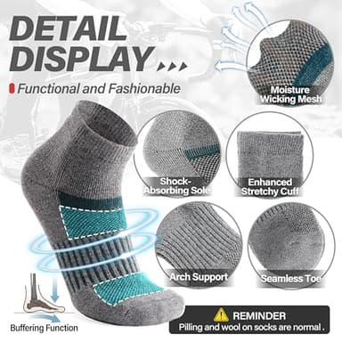 Anlisim Merino Wool Quarter Hiking Socks Compression Warm Thermal Winter Thick Cushion Running Moisture Wicking No Show Socks Gifts Stocking Stuffers for Women Men 6 Pairs(Color Mixed,L) - Image 4