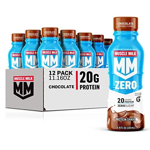 Muscle Milk Zero Protein Shake, Chocolate,20g Protein, Zero Sugar, 100 Calories, Calcium, Vitamins A, C & D, 4g Fiber, Energizing Snack, Workout Recovery, Packaging May Vary,11.16 Fl Oz (Pack of 12) - Image 1