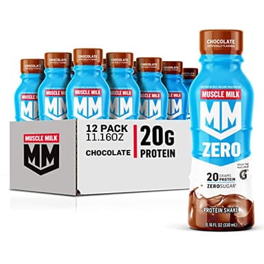 Muscle Milk Zero Protein Shake, Chocolate,20g Protein, Zero Sugar, 100 Calories, Calcium, Vitamins A, C & D, 4g Fiber, Energizing Snack, Workout Recovery, Packaging May Vary,11.16 Fl Oz (Pack of 12) - Image 1