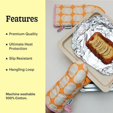 Baagol Non-Slip Cotton Kitchen Oven Mitt Set, Modern and Cute Kitchen Mittens with Non-Slip Silicone Grips and Hanging Loops, 2 Piece, 12" x 5.5" (Pumpkin Spice) - Image 4