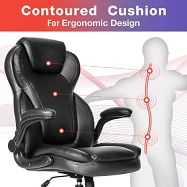 Big and Tall Office Chair 400lbs-Heavy Duty Executive Desk Chair with Extra Wide Seat, High Back Ergonomic Leather Computer Chair with Tilt Rock&Tension, Padded Armrests-Black - Image 5
