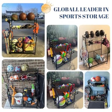 Mythinglogic Sports Equipment Garage Organizer,Garage Ball Storage for Sports Gear and Toys, Rolling Ball Cart with Wheels for Indoor/Outdoor Use - Image 4