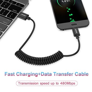 JianHan USB C Coiled Cable,[2 Pack 4ft] Retractable Curly USB A to USB C Cord for Car Type C Cable for Galaxy S10,S10+,S9,S9 Plus,S8,S8 Plus,Note 8,9,A5,A7,A8+,LG,Google (Black) - Image 7