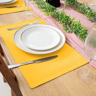 Rinpon Cloth Yellow Placemats Set of 8, Linen Type Fabric Placemats Machine Washable Heat Resistant Placemats Polyester Place Mats for Halloween, Thanksgiving and Christmas Dining Table (Yellow) - Image 5