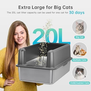 WoofiGo Enclosed Stainless Steel Cat Litter Box with Lid, XL Extra Large Litter Box for Big Cats, Metal Litter Pan High Sided, Never Absorbs Odors, Anti-Urine Leakage, Easy Cleaning, Include Scoop - Image 3