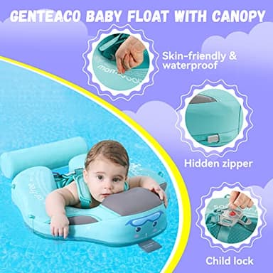 GENTEACO Mambobaby Baby Swim Float with Canopy Non-Inflatable Infant Pool Float with Tail 3-24 Months Avoid Flip Solid Skin-Friendly Material for Toddler Boys Girls(Deluxe Edition Green) - Image 6