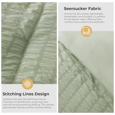 HYLEORY Queen Size Seersucker Comforter Set - 5 Pieces Reversible Comforters Bedding Sets, All Season Bed in a Bag with Comforter, Sheets, Pillowcases & Shams Sage Green - Image 5
