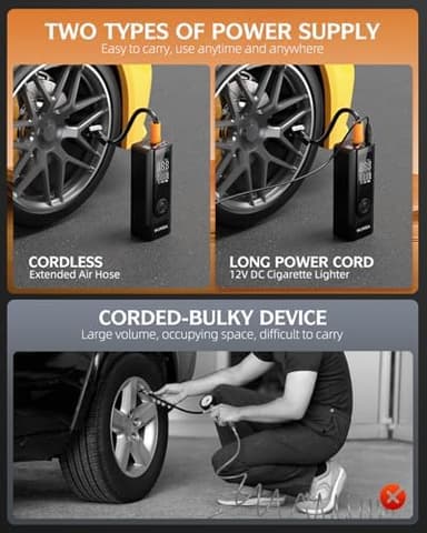 KUXISA Tire Inflator Portable Air Compressor, 180PSI Air Compressor with Digital Pressure Gauge, 3X Faster Portable Air Pump for Car, Motorcycle, Bicycle, Ball and More(Black - Image 4