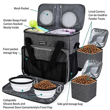 BAGLHER Dog Travel Bag, Pet Travel Bag (ALL Pet Travel Supplies), With 2 Pet Food Containers and 2 Collapsible Silicone Bowls; Essential Kits for Pet Travel Grey - Image 5