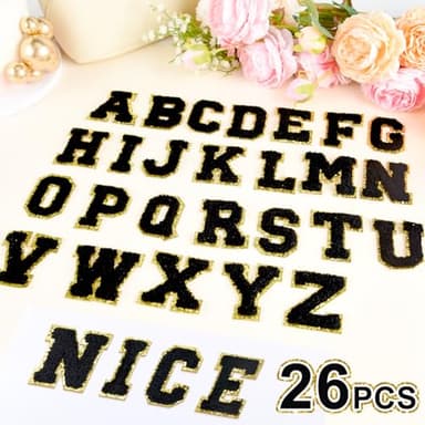 ASTARON 26 Pcs Self Adhesive Letter Patches Chenille Letters Stickers, A-Z Embroidered Applique Patches Alphabet Cloth Patch for Clothes, Bags, Hat, Phone Case, DIY Accessories (Black) - Image 3