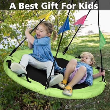 HeyZoo Tree Swing, Saucer Swing 40 Inch for Kids, 900lbs Weight Capacity, with Adjustable Hanging Straps, for Backyard and Outdoor Playground, Yellow-Green - Image 5