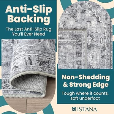 Istana 5x7 Area Rug - Grey Rugs for Living Room 5x7 - Foldable Rugs for Bedroom - Stain Resistant Washable Rug - Eco-Friendly Boho Area Rugs - Easy to Clean Living Room Rug - Image 4