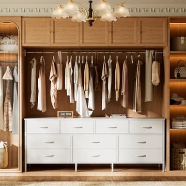 Huuger 63 Inch Dresser for Bedroom, Long Dresser with 10 Fabric Drawers, TV Stand for 55, 65, 70 Inch TV, Toy Storage Organizer for Closet, White - Image 4