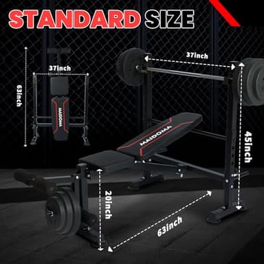 Standard Weight Bench Set with Leg Extension and Leg Curl, Adjustable Bench Press Set with Squat Rack, Foldable Flat Incline Decline Workout Bench for Home Gym Full Body(US Stock) - Image 3