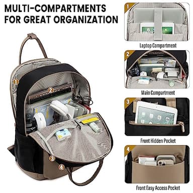 LOVEVOOK Laptop Backpack for Women, 17.3 Inch Laptop Bag with USB Charging Port, Fashion Water Resistant Daypacks Teacher Nurse Stylish Travel Bags Vintage Computer Backpack for College, Work - Image 2