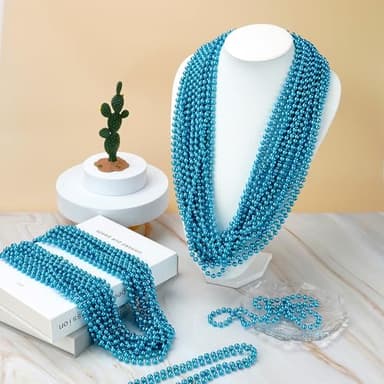 100 PCS Teal Bead Necklaces, Teal Mardi Gras Beads Necklaces Turquoise Party Beads Necklace Bulk Round Beaded Necklaces for Mardi Gras, Christmas, School Spirit Day Party Favors - Image 6