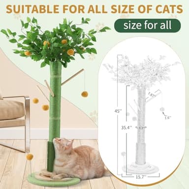 Sheripet Cat Scratching Post for Indoor Cats Adults, 45 Inch Tall Cat Scratcher with Sisal Rope, Large Cats Scratching Posts with Hanging Ball for Kittens and Medium Large Cats - Image 3