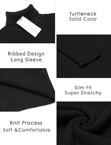 COOFANDY Men's Ribbed Slim Fit Knitted Pullover Turtleneck Sweater, Black, Medium - Image 5