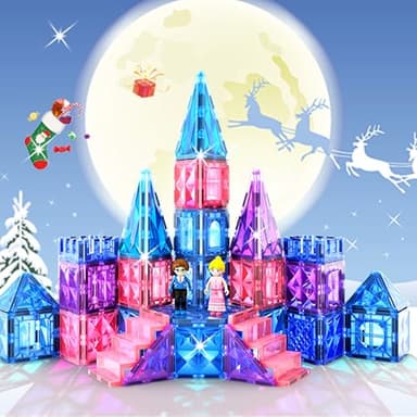 Magnetic Tiles 102pcs with 2 Stairs 2 Dolls Princess Castle Building Girls Toys Age 4-5 6-8 Magnetic Blocks Birthday Xmas Gifts for Girls Toys for 3 4 5 6 7 8+ Year Old - Image 7