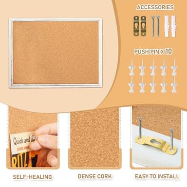 DOLLAR BOSS White Cork Board for Wall - 36 X 24 Inches, Rustic Wooden Frame Bulletin Board, Decorative Hanging Pin Board for Office & Home Decor - Image 2