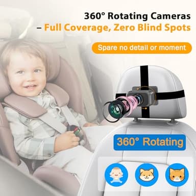 Baby Car Camera for 2 Kids - 7-Inch Split-Screen Monitor, Dual HD 1080P Cameras, Night Vision, 360° Rotatable, Easy Install Backseat Camera for Safety & Convenience - Perfect for Twins or Siblings - Image 6