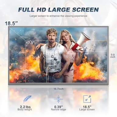 18.5 Inch Large Portable Monitor for Laptop, 1080P FHD 120Hz 125% sRGB USB-C HDMI Travel Monitor for Laptop Mac PC Xbox PS4/5 Switch, Portable Screen with Smart Cover, VESA Compatible - Image 2