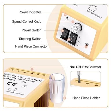 Jiasheng Professional Nail Drill, 20000rpm Electric Nail Drill Machine, Electronic Nail File Drills for Acrylic Nails Gel Nails Manicure Pedicure Tools for Salon Use Gold - Image 4