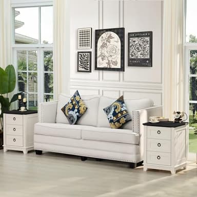 Joaxswe 18" Farmhouse Night Stand with 3 Drawers, Wood End Table Dresser for Bedroom, White Nightstand, Bed Side Table with Metal Handle, Bedside Cabinet for Bedroom Living Room, Closet - Image 4