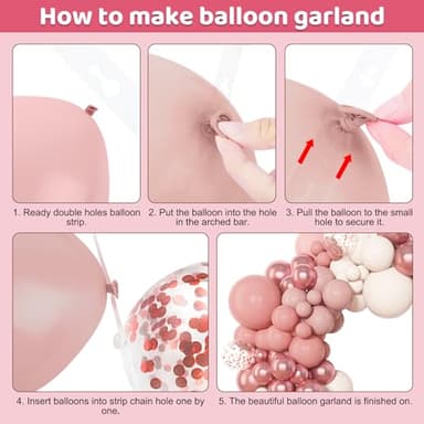 Amandir 153pcs Dusty Pink Balloon Garland Arch Kit, Different Sizes 18 12 10 5 inch Pink White Sand Metallic Confetti Pink Balloons for Girl Baby Shower Birthday Boho Party Decorations - Image 3