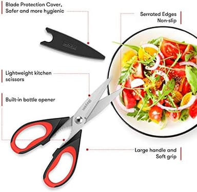 iBayam Kitchen Scissors All Purpose Heavy Duty, Kitchen Utensils Set, Stainless Steel Cooking Utensils Gadgets, Meat Poultry Food Shears Dishwasher Safe Utility Tools Home Gift, with Protective Sheath - Image 3