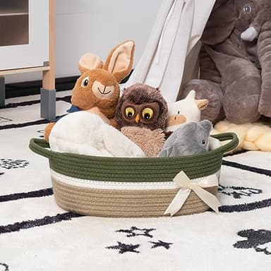 CHICVITA Small Storage Basket for Gifts Empty, Cute Decorative Basket for Living Room, Baby Gift Basket for Nursery, Rope Basket for Home Decor, 13 x 9.8 x 5 inches - Image 4