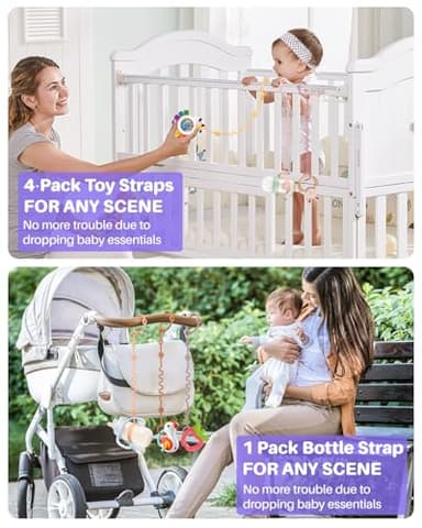 LittleHugs 3pcs Adjustable Toy Strap Holder - Silicone Baby Tether Pacifier Clip - Travel Essential Leash for Stroller, High Chair, Car Seat - Image 7