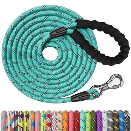 NTR 20FT Training Leash for Dogs, Reflective Nylon Rope with Swivel Lockable Hook and Comfortable Handle, Suitable for Small to Large Dogs - Teal - Image 1
