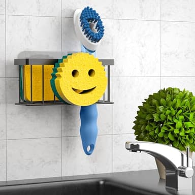 MURLONG Sponge Holder Smiley Face, Sink Caddy for kitchen Sink, Kitchen Organizer Sponge Holder with 2 PCS Suction Cups/1 PCS Adhesive Strips, Designed for Sponge, Soap, Dish brush, Scrubber-Black - Image 6