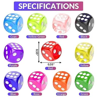 Rerdeim 110 Pieces Dice Set, Colored Game Bulk Dices, Colorful Dices, 6 Sided Dice for Classroom Teaching, Board Game, Playing, Rolling, Small Six Sided 11 Color Red, Yellow, Blue, Green and More - Image 4