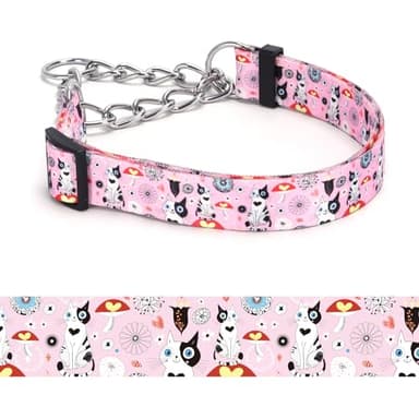 haoyueer Martingale Dog Collar - Stainless Steel Chain, No Pull Training Collar with Flower Design for Large Medium Small Dogs (15, S) - Image 1