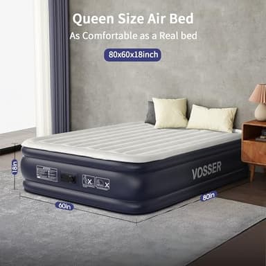VOSSER Air Mattress Queen with Built in Pump,18'' Inflatable Mattress of Vertical Beams,Self Inflatable/Deflation Blow Up Mattress in 3 Mins,Flocked Top Airbed with Carry Bag for Home, Camping - Image 7