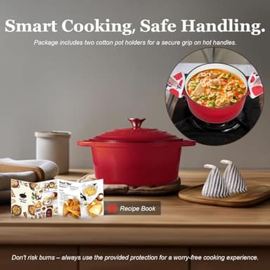 Overmont 5.5QT Enameled Cast Iron Dutch Oven with Lid Cookbook Heavy-Duty Casserole with Dual handles for Braising, Stews, Roasting, Bread Baking - Image 5