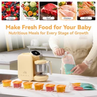 Chefhandy Baby Food Maker, Steamer & Blender with Stainless Steel Basket, Puree Maker with Auto/Manual Blend, Bottle Warmer & Sterili-zer, Safe & Easy-to-Clean Compact Baby Food Processor (Yellow) - Image 5