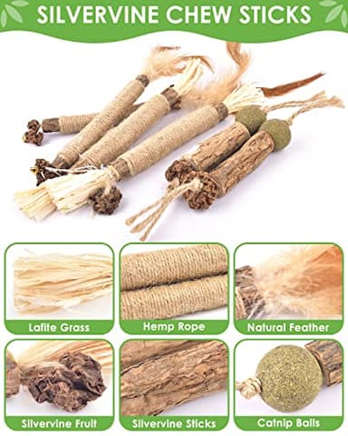 TINDTOP Catnip Chew Toys for Cats, 12 Pack Natural Silvervine Sticks for Kittens Teeth Cleaning, Matatabi Dental Care, Increase Appetite, Calm Cat Anxiety and Stress, Aggressive Chewers Cat Dental Toy - Image 4
