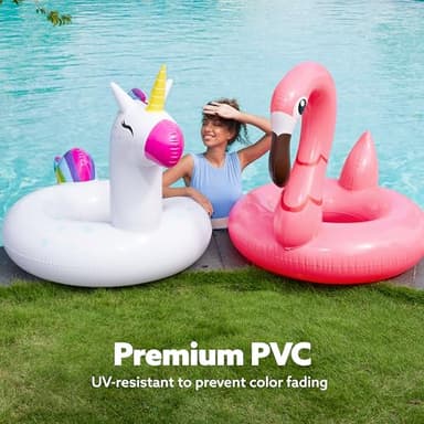 SLOOSH 2-Pack Unicorn Flamingo Pool Floats - Inflatable Pool Floaties Swimming Party Decorations, Fun Float Swim Rings Floating Tubes Beach Lake Summer Vacation Floaty with Headrest for Adults Kids - Image 6