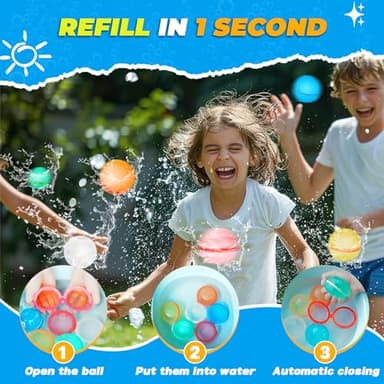 Tizikcon 6 PCS Reusable Water Balloons, Refillable Magnetic Water Balls for Outdoor Games, Self Sealing Water Splash Bomb Quick Fill for Summer Fun, Pool Beach Toys for Kids Ages 3-12 - Image 3