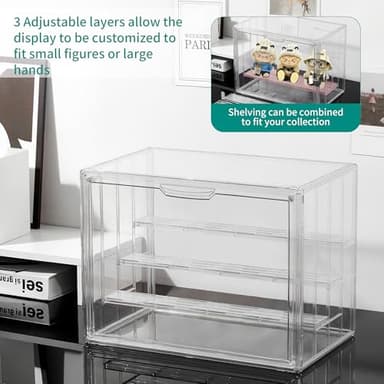 Attelite Acrylic Display Case,Upgrade 4 Tiers Clear Display Case with 3 Adjustable Divider, 2 Pack Stackable Large Storage Box with Magnetic Door for Collectibles Action Figures - Image 4