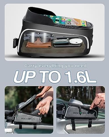 ROCK BROS Bike/Bicycle Phone Front Frame Bag, Waterproof, Tube Bag,Cycling Pouch, Bike Accessories for Men Compatible Phone Under 7” - Image 5