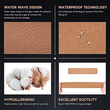 CKeep Uncut Kinesiology Tape(2 Rolls), Original Cotton Elastic Premium Athletic Tape,Latex Free Hypoallergenic, 2inch x 16ft, Beige - Image 2