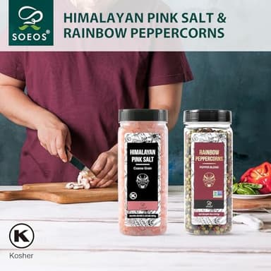 Soeos Himalayan Pink Salt and Rainbow Peppercorn Grinder Refills, 18oz Salt & 8oz Peppercorns, Kosher Seasoning Set for Cooking - Image 3