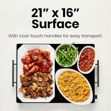 Chefman Electric Warming Tray with Adjustable Temperature Control, Perfect For Buffets, Restaurants, Parties, Events, and Home Dinners, Large 21” x 16” Glass-Top Surface Keeps Food Hot – Black - Image 3