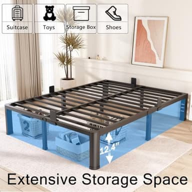 FUIOBYVV 14 Inch Queen Bed Frame with Rounded Corner and Headboard Hole Mattress Retainers 3500 LBS Metal Heavy Duty Steel Slats Support No Box Spring Needed Platform Noise Free Easy Assembly - Image 5