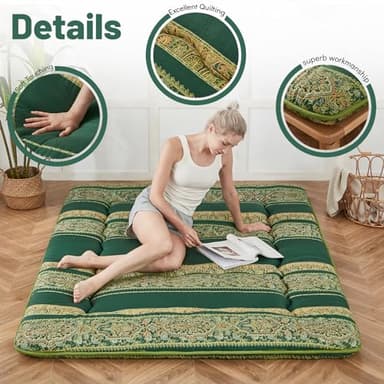Zelladorra Japanese Floor Mattress, Futon Mattress with Portable Storage Bag and Washable Cover, Roll Up Thick Tatami Mat Suitable for Camping, Guest Room (Bohemian Green, Twin) - Image 2